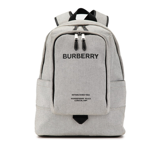 バーバリー リュック バックパック ライトグレー ブラック キャンバス レザー レディース BURBERRY 【中古】