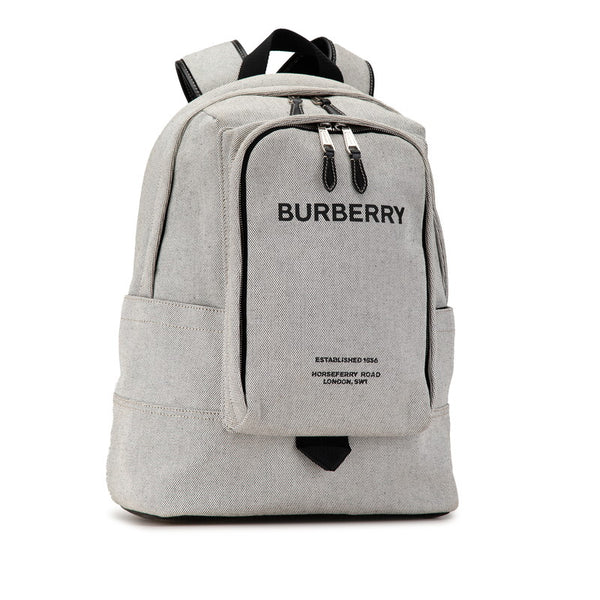 バーバリー リュック バックパック ライトグレー ブラック キャンバス レザー レディース BURBERRY 【中古】