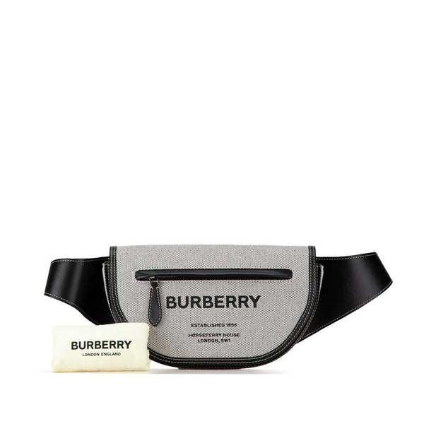 バーバリー ボディバッグ ウエストバッグ ライトグレー ブラック キャンバス レザー レディース BURBERRY 【中古】