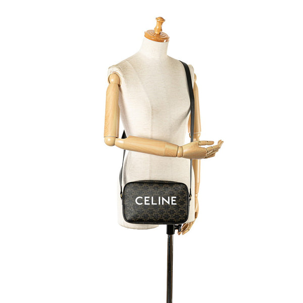 セリーヌ マカダム トリオン メッセンジャーバッグ ショルダーバック ブラック PVC レザー レディース CELINE 【中古】