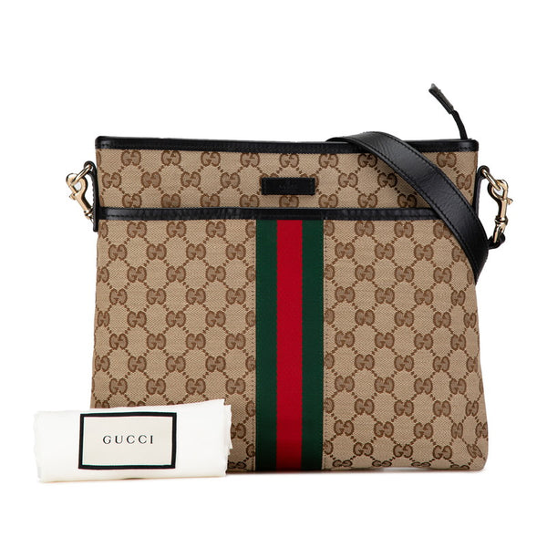 グッチ GGキャンバス シェリーライン 斜め掛け ショルダーバッグ 388926 ベージュ ブラック キャンバス レザー レディース GUCCI 【中古】