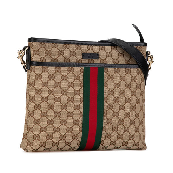 グッチ GGキャンバス シェリーライン 斜め掛け ショルダーバッグ 388926 ベージュ ブラック キャンバス レザー レディース GUCCI 【中古】