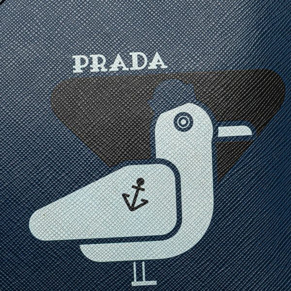 プラダ 三角ロゴプレート カモメ クラッチバッグ ネイビー サフィアーノ レザー メンズ PRADA 【中古】