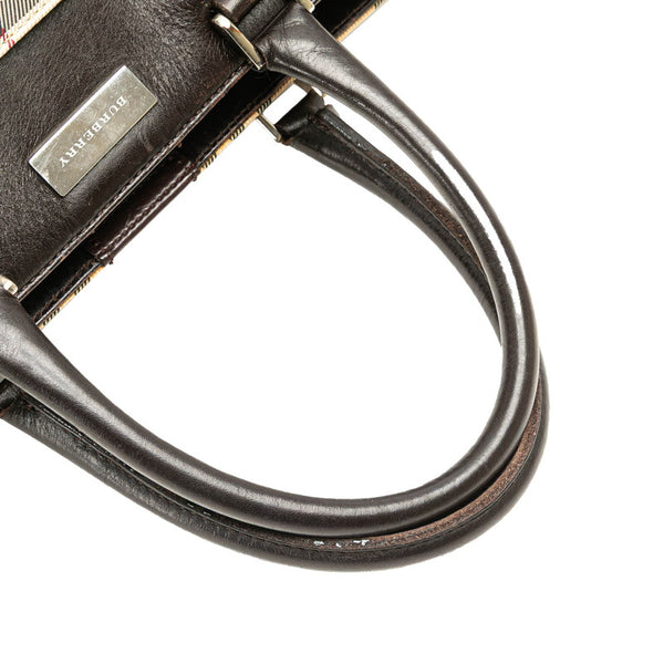バーバリー ノバチェック ハンドバッグ ベージュ ブラウン キャンバス レザー レディース BURBERRY 【中古】