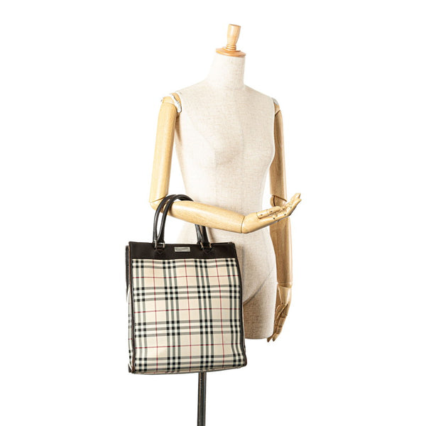 バーバリー ノバチェック ハンドバッグ ベージュ ブラウン キャンバス レザー レディース BURBERRY 【中古】