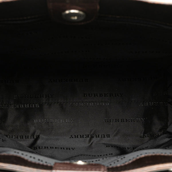 バーバリー ノバチェック ハンドバッグ ベージュ ブラウン キャンバス レザー レディース BURBERRY 【中古】