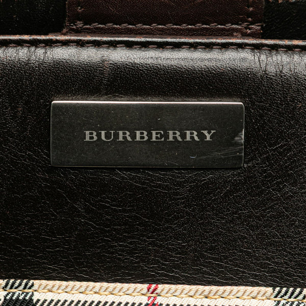 バーバリー ノバチェック ハンドバッグ ベージュ ブラウン キャンバス レザー レディース BURBERRY 【中古】