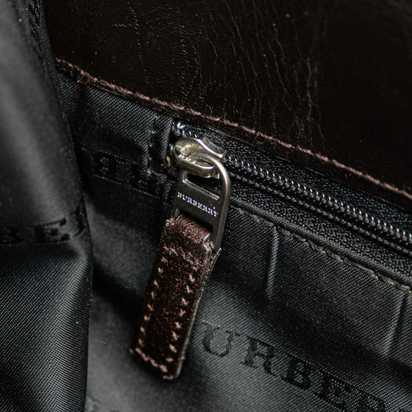 バーバリー ノバチェック ハンドバッグ ベージュ ブラウン キャンバス レザー レディース BURBERRY 【中古】