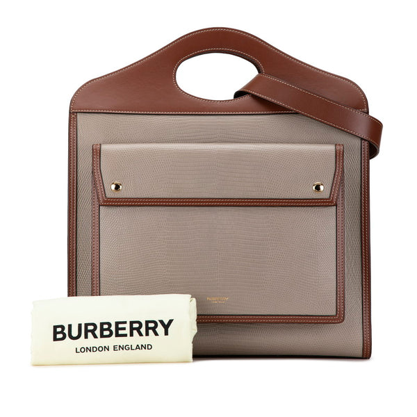 バーバリー トップステッチ クロコ型押し ハンドバッグ ショルダーバッグ 2WAY グレー ブラウン レザー レディース BURBERRY 【中古】