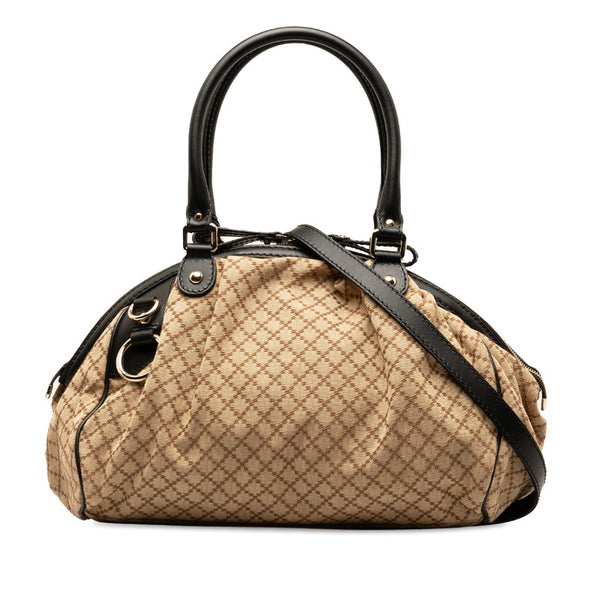 グッチ グッチシマ スーキー ハンドバッグ ショルダーバッグ ２WAY 223974 ベージュ ブラック レザー キャンバス レディース GUCCI 【中古】