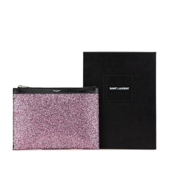サンローラン ロゴ クラッチバッグ ピンク パープル ブラック グリッターキャンバス レザー ラメ レディース SAINT LAURENT 【中古】