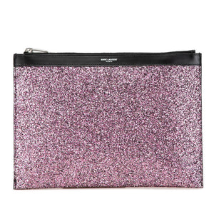 サンローラン ロゴ クラッチバッグ ピンク パープル ブラック グリッターキャンバス レザー ラメ レディース SAINT LAURENT 【中古】