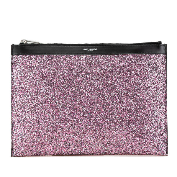 サンローラン ロゴ クラッチバッグ ピンク パープル ブラック グリッターキャンバス レザー ラメ レディース SAINT LAURENT 【中古】