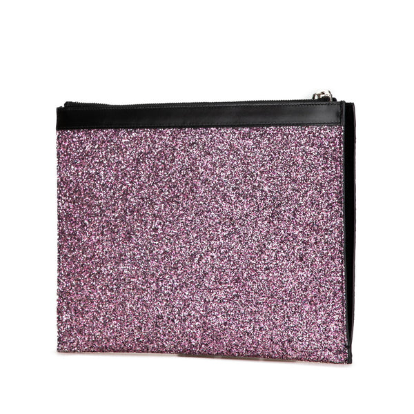 サンローラン ロゴ クラッチバッグ ピンク パープル ブラック グリッターキャンバス レザー ラメ レディース SAINT LAURENT 【中古】