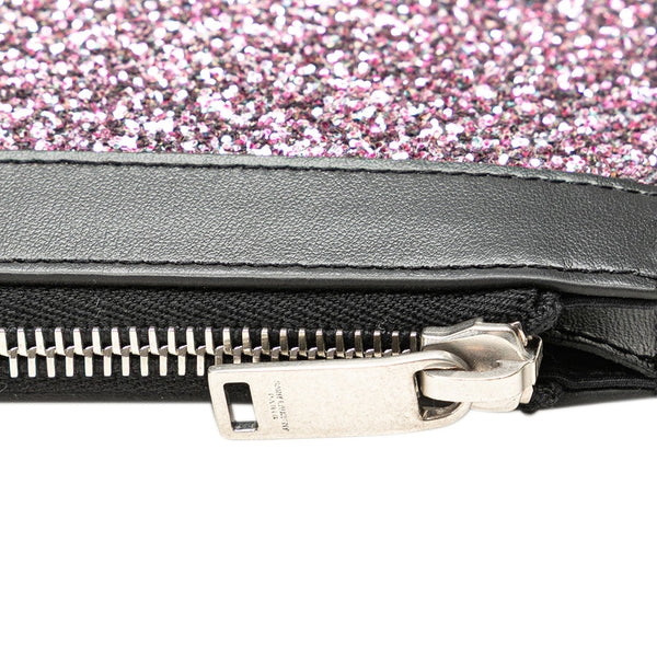 サンローラン ロゴ クラッチバッグ ピンク パープル ブラック グリッターキャンバス レザー ラメ レディース SAINT LAURENT 【中古】