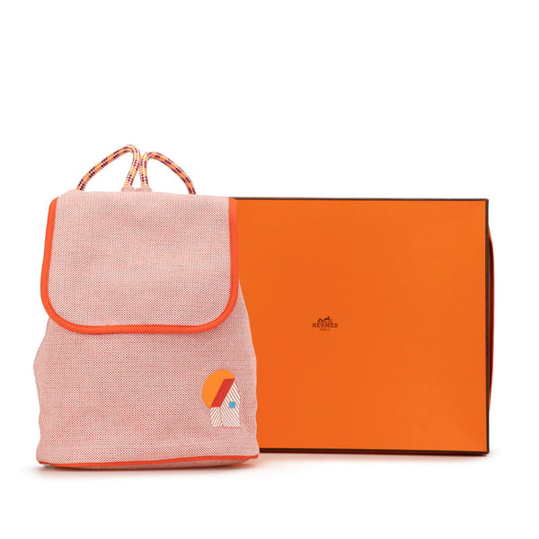 エルメス レ カバン リュック バックパック オレンジ フランボワーズ トワルシェブロン レディース HERMES 【中古】