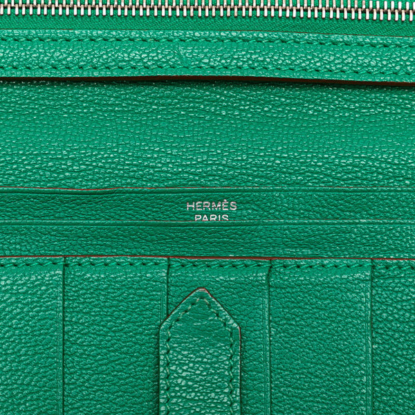 エルメス ベアンスフレ P金具 長財布 グリーン シェーブル レディース HERMES 【中古】