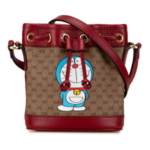 グッチ × ドラえもん マイクロ GGスプリーム 斜め掛け ショルダーバッグ 647801 ブラウン レッド PVC レザー レディース GUCCI 【中古】