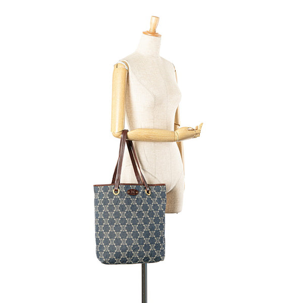 セリーヌ マカダム トートバッグ ショルダーバッグ インディゴブルー デニム レザー レディース CELINE 【中古】