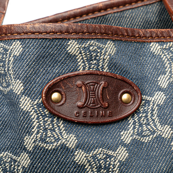セリーヌ マカダム トートバッグ ショルダーバッグ インディゴブルー デニム レザー レディース CELINE 【中古】
