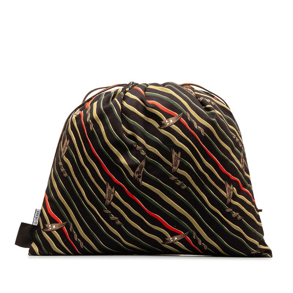 ロエベ ドローストリングポーチ ブラック グリーン マルチカラー キャンバス レディース LOEWE 【中古】