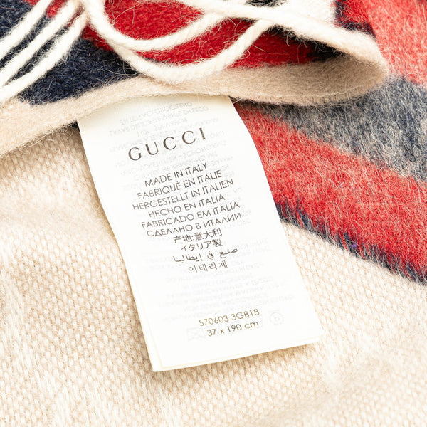 グッチ GG シェリーライン マフラー 570603 ベージュ ネイビー レッド ウール レディース GUCCI 【中古】