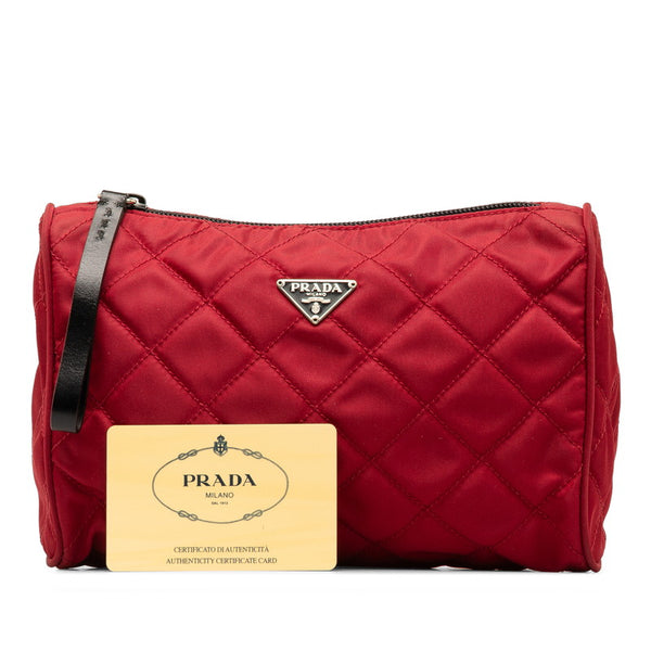 プラダ 三角ロゴプレート キルティングポーチ ポーチ MV599 ワインレッド ナイロン レザー レディース PRADA 【中古】