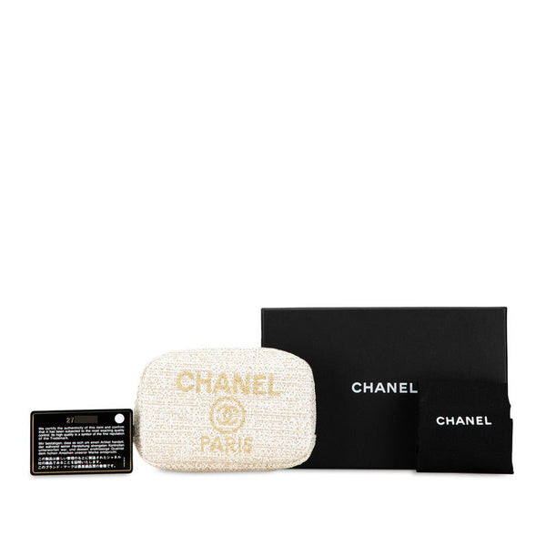 シャネル ドーヴィル ポーチ ホワイト ゴールド ツイード レディース CHANEL 【中古】