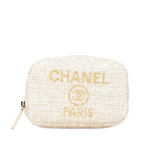 シャネル ドーヴィル ポーチ ホワイト ゴールド ツイード レディース CHANEL 【中古】