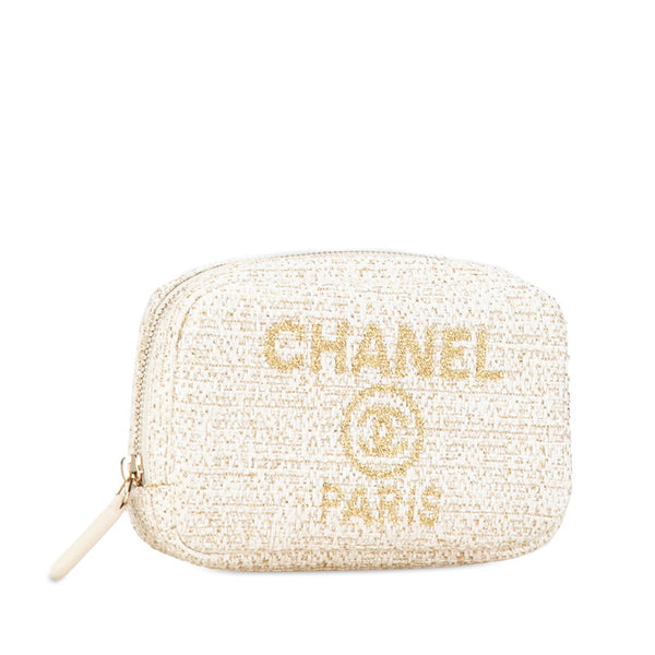 シャネル ドーヴィル ポーチ ホワイト ゴールド ツイード レディース CHANEL 【中古】