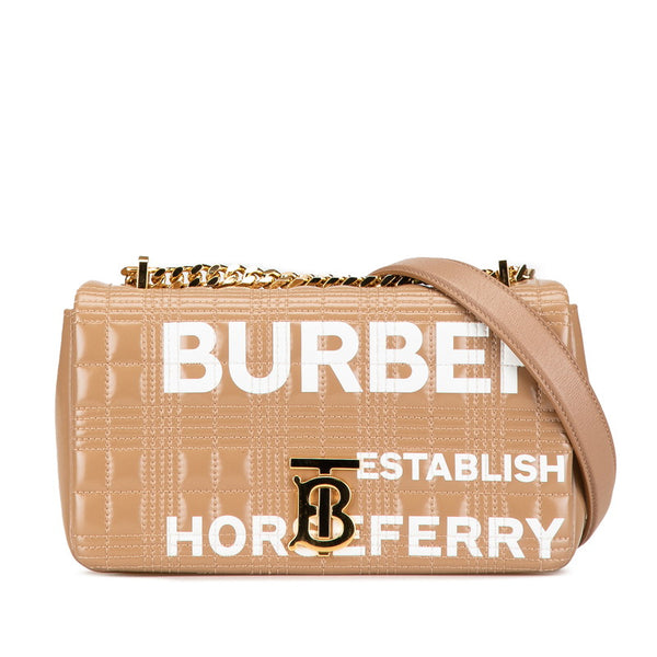 バーバリー スモール ローラ TB ホースフェリー キルティング チェーン ショルダーバッグ ベージュ PVC レディース BURBERRY 【中古】