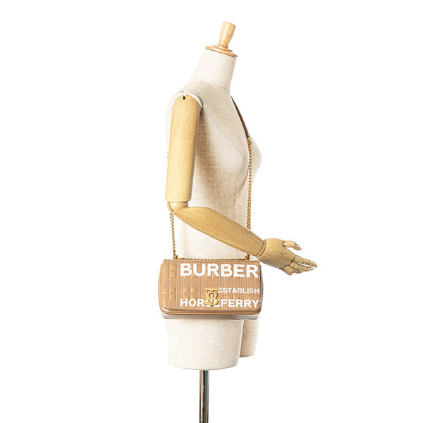 バーバリー スモール ローラ TB ホースフェリー キルティング チェーン ショルダーバッグ ベージュ PVC レディース BURBERRY 【中古】