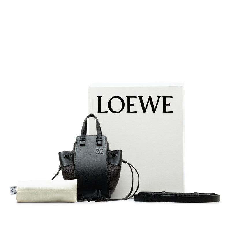 ロエベ ハンモックミニ ハンドバッグ ショルダーバッグ 2WAY ブラック レザー キャンバス レディース LOEWE 【中古】