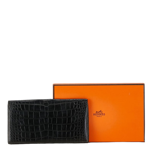 エルメス 長財布 ブラック アリゲーター レディース HERMES 【中古】