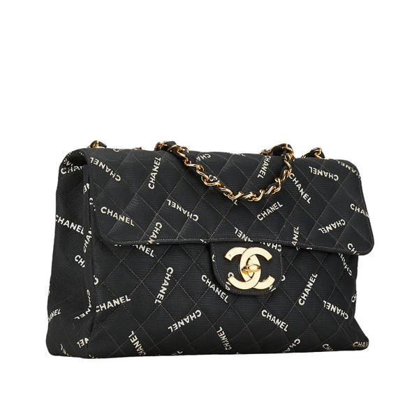 シャネル デカマトラッセ 34 ココマーク 総ロゴ チェーン ショルダーバッグ ブラック キャンバス レディース CHANEL 【中古】