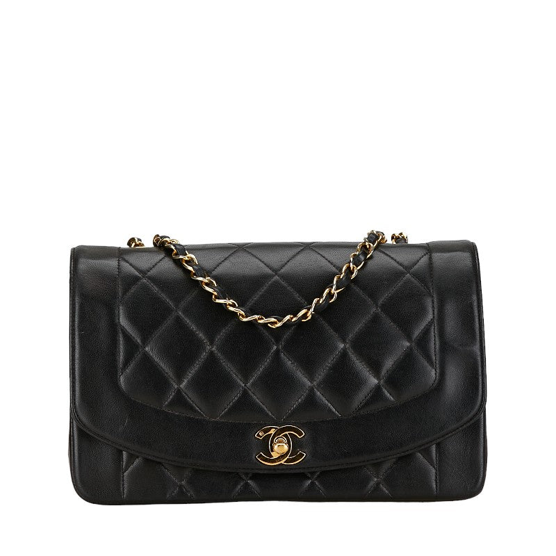 シャネル ダイアナ25 チェーン ショルダーバッグ ブラック ラムスキン レディース CHANEL 【中古】