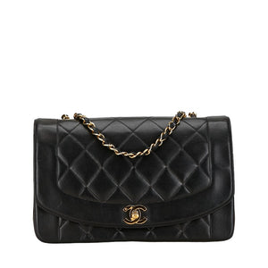 シャネル ダイアナ25 チェーン ショルダーバッグ ブラック ラムスキン レディース CHANEL 【中古】