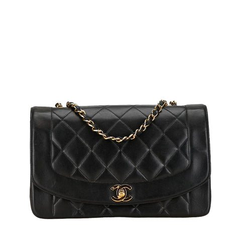 シャネル ダイアナ25 チェーン ショルダーバッグ ブラック ラムスキン レディース CHANEL 【中古】