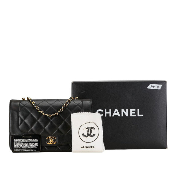 シャネル ダイアナ25 チェーン ショルダーバッグ ブラック ラムスキン レディース CHANEL 【中古】