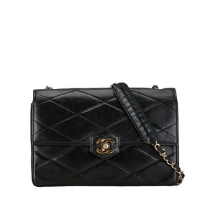 シャネル マトラッセ ダイヤモンドステッチ ココマーク チェーン ショルダーバッグ ブラック ラムスキン レディース CHANEL 【中古】