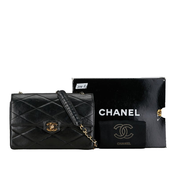 シャネル マトラッセ ダイヤモンドステッチ ココマーク チェーン ショルダーバッグ ブラック ラムスキン レディース CHANEL 【中古】