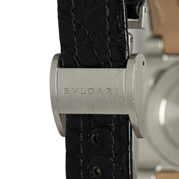 ブルガリ エルゴン 腕時計 EG30S クオーツ ブラック文字盤 レザー ステンレススチール レディース BVLGARI 【中古】