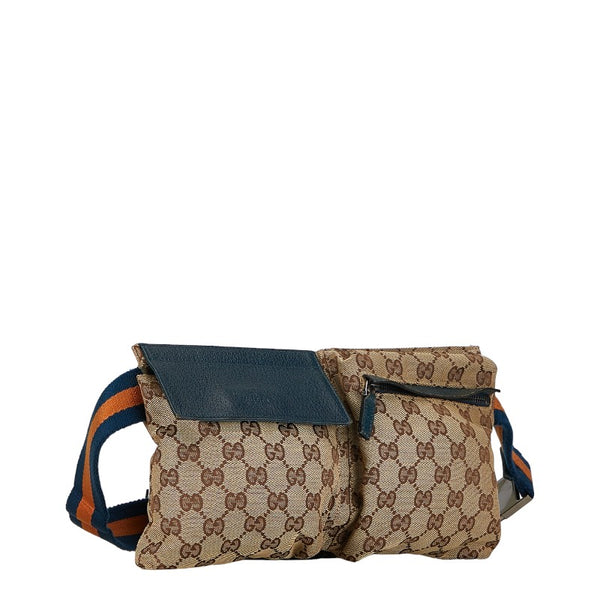 グッチ GGキャンバス ボディバッグ ウエストバッグ 28566 ベージュ ブラウン キャンバス レザー レディース GUCCI 【中古】