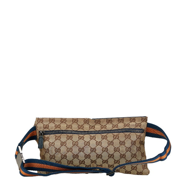 グッチ GGキャンバス ボディバッグ ウエストバッグ 28566 ベージュ ブラウン キャンバス レザー レディース GUCCI 【中古】