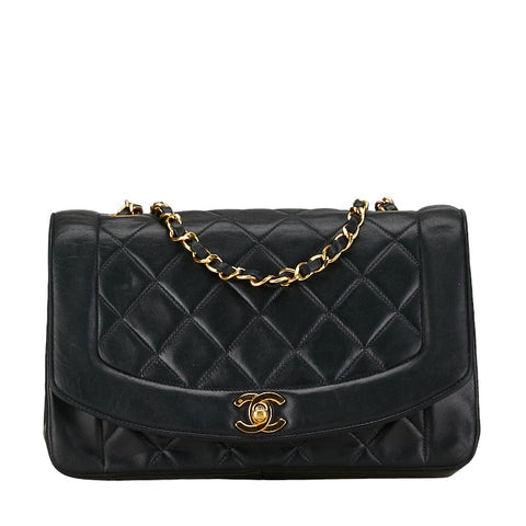 シャネル マトラッセ25 ダイアナ ゴールド金具 チェーン ショルダーバッグ ブラック ラムスキン レディース CHANEL 【中古】