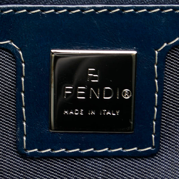 フェンディ ロゴ金具 ハンドバッグ ネイビー キャンバス レザー レディース FENDI 【中古】