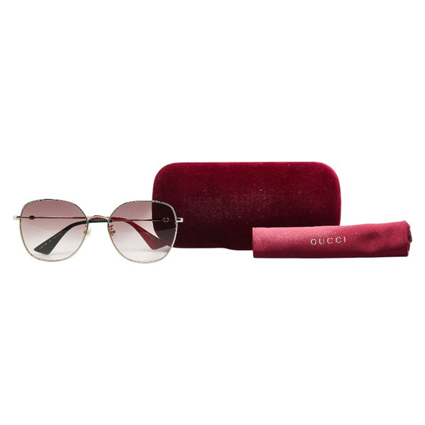 グッチ インターロッキングG ビー 蜂 サングラス GG0415SK ブラウン メッキ プラスチック レディース GUCCI 【中古】