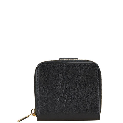 サンローラン YSLロゴ コンパクトウォレット 二つ折り財布 ブラック レザー レディース SAINT LAURENT 【中古】
