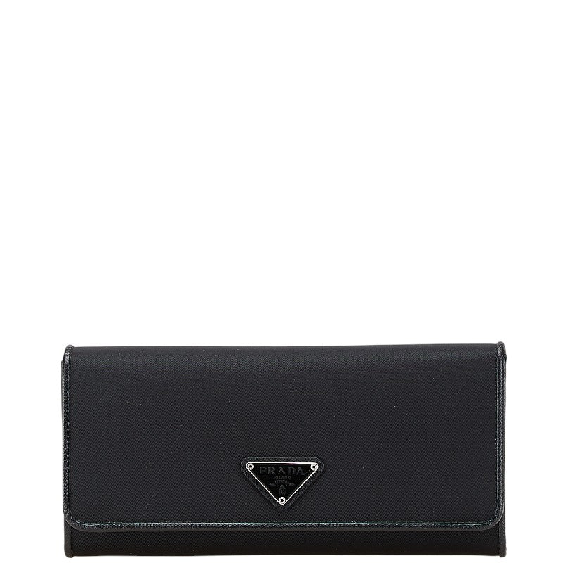プラダ 三角ロゴプレート 長財布 1MH132 ブラック ナイロン レザー レディース PRADA 【中古】