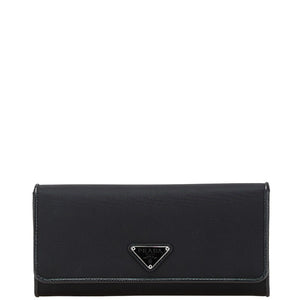 プラダ 三角ロゴプレート 長財布 1MH132 ブラック ナイロン レザー レディース PRADA 【中古】